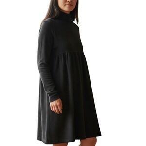 MODA‎ Womens Dress Sz M Black Knit Turtleneck Babydoll Long Sleeve Lightweight